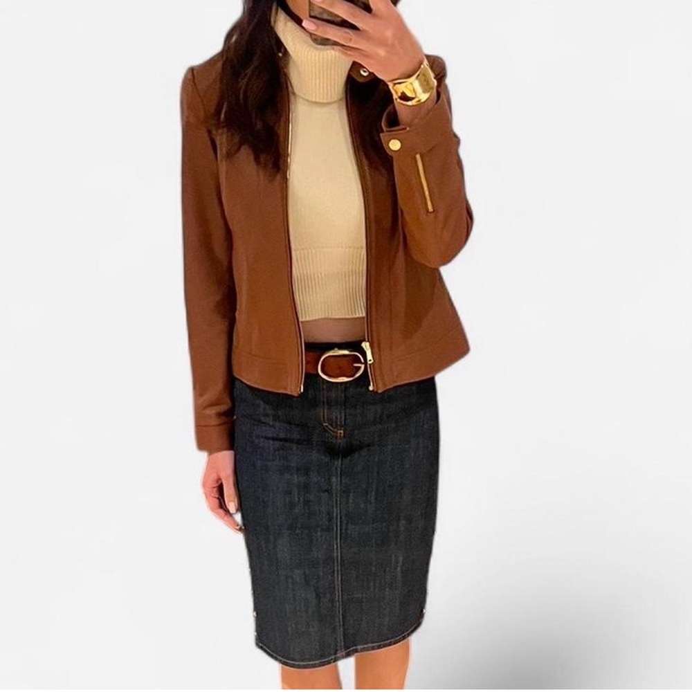 Cole Haan Camel Brown Leather Jacket